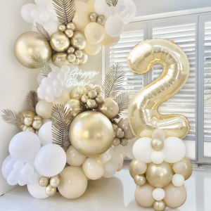 Platinum Number Pillar Balloon Set White Gold Number 0-9 White Metal Latex Balloon Used for Anniversary Birthday Parties