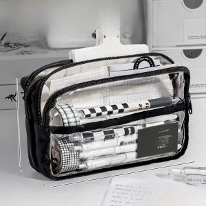 Large Capacity 5-Layer Transparent Pencil Case Girls Version 2024 New Model Junior High School Pencil Box High School Boys Girls Simple Ins Style Stationery Storage Pencil Bag