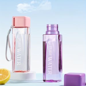 minimalist square plastic water cup leak proof with drawstring and lid portable sports cup perfect choice for school