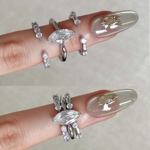 Young Bloggers Same Style Normcore Three-in-One Stacked Ring Bright Super Shining Horse Eye Zircon Opening Womens Ring