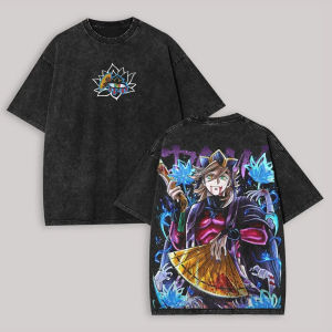 Bandai | Demon Slayer Mens and Womens Washed T-Shirt Doma Summer and Spring Anime Tee Retro Distressed Personality Short Sleeve