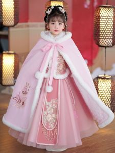 Childrens Hanfu Set Cotton Padded Winter New Year Princess Dress Traditional Chinese Costume Kids Outfit Festive Clothing