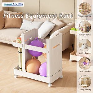 JustLiving Gym Organizer Cart with Wheels Multifunctional Cart Storage Rack Movable Trolley Storage Spacious Storage Rack for Exercise Equipment/ Yoga Mats and More Household Kitchen Rack