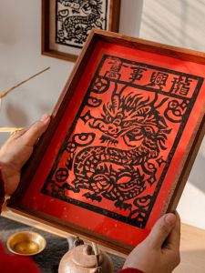 Handmade Wooden Frame Wall Art New Chinese Style Dragon Year Print Living Room Decorations Handcraft Home Accessories