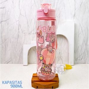 "NIQABIS"Botol Minum Anak Karakter Labubu 900 ML Free Sedotan BPA Free