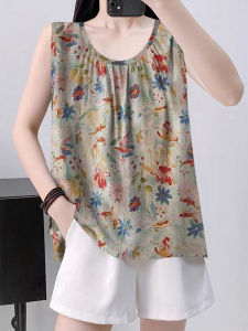 Áo Vest Xếp Ly Không Tay Dáng Rộng in Hoa Mùa Hè 2025 Áo Lót Nữ Áo Khoác Ngoài Áo Vest Nữ Áo Sơ Mi Nữ