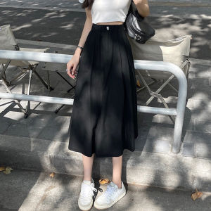 High Waist Midi A-Line Skirt Womens Spring Autumn Casual Versatile Umbrella Skirt Hip Concealing Slimming Elegant Long A-Line Skirt