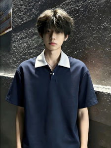 OUMULONG | Navy Color Blocking Summer Polo Shirt