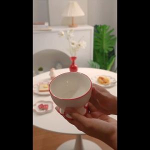 Jeju Tableware Piring Mangkuk Bunga Merah ala Korea Aesthetic/Ceramic Plate & Bowl Dinner Set