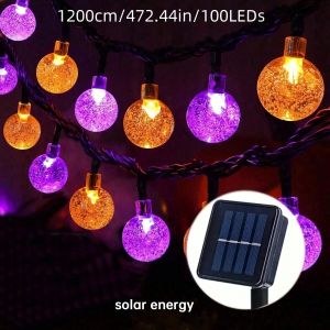 1pc 12m 100 LED Halloween Purple&Orange Bubble Ball Solar String Lights With 8 Modes For Home Garden Balcony Halloween Decor