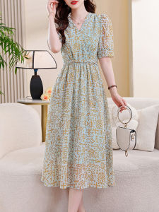 DAIXIANGFEIZI | Đầm Chiffon In Hoa Nơ Ép Eo