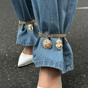 Ingemark Punk Love Heart Cross จี้เท้าข้อเท้าผู้หญิงรองเท้าแตะชายหาดฤดูร้อน Vintage ปรับ Barefoot ข้อเท้าเครื่องประดับ