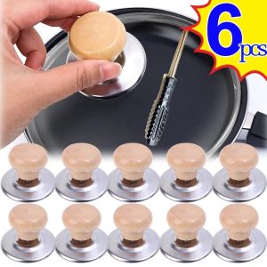 6PCS Kitchen Pot Lid Universal Pan Lid Replacement Tops Hand Grip Knobs Handle Home Wood Pan Lid Hand Grip With Screwdrivers