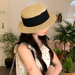 French Style Straw Hat Women Summer New Beach Vacation Sunshade Sun Hat Elegantly Flat Top Casual Big Brim Hat