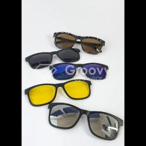 Groovy Eyewear - Kacamata Jhon Clip On Club Master Lensa Minus Photocromic Polarized Hitam Sunglass