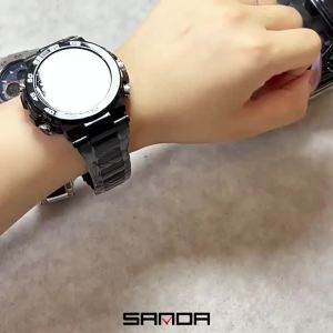 SANDA New Fashion Sports Mens Watch Dual Display Multi Functional Chronograph Alarm clock Waterproof Mens Electronic Watch
