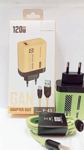 Charger Universal For Android P-43 GAN 120W Super Fast Charging Adapter Suit Batok+Kabel USB Charge