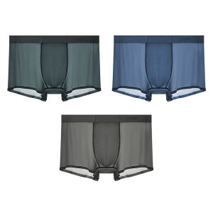 กางเกงบ็อกเซอร์ชายผ้าไหมน้ำแข็ง Luckmee ทรงบาง ผลิตจากพืช ด้านล่างเย็น ป้องกันแบคทีเรีย กางเกงขาสั้นระบายอากาศได้ดี สำหรับเยาวชน