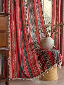 1Pc Bohemian Style Triangular Edge Geometric Pattern Curtain Ethnic Flavor Scissors Edge Lace Design Window Treatment