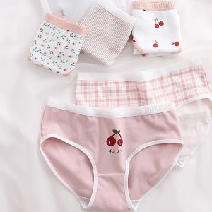 5 Piece Japanese cotton cherry floral girls underwear 24 hours dry breathable soft cotton inner crotch cute girls mid-waist underwear