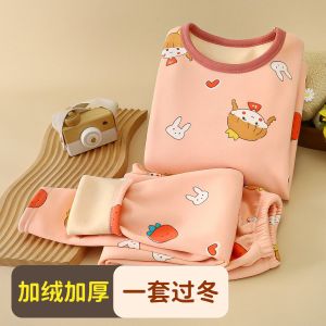 Thickened Fleece Childrens Thermal Underwear Set Warm Sleepwear Pyjamas Home Clothes for Boys And Girls Winter New Style