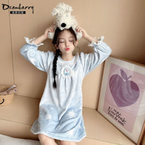 Princess Style Thickened Flannel Home Clothes for Girls Warm Winter Pyjamas Cartoon Pattern Polyester Fiber Home Suit