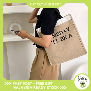 DROPASSIST 1344  Women Canvas Burlap Tote Jute Canvas Soft Cotton Reusable Linen Shopping Grocery Bag