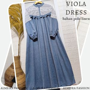 VIOLA DRESS / GAMIS VIRAL ANAK REMAJA 2023 / DRESS LINEN TERBARU / GAMIS POLO LINEN MIX BRUKAT MALIKA CANTIK