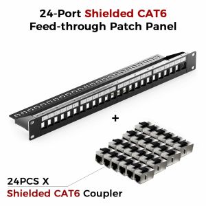 ZoeRax 24 Port RJ45 Patch Panel Cat6 Feed Through Coupler Network Patch Panel 19 Inch Inline Keystone Ethernet Patch Panel