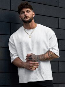 Áo Thun Cotton American Muscle Fitness-Shirt Tay Ngắn Thoáng Khí Rộng Rãi Cổ Tròn Thời Trang Mùa Hè 2023 Áo Thun Nam