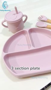 Clearance 🇲🇾 5PCS Set Baby Silicone Dining Set Suction Plate Silicone Bib Bowl Food Grade Training Dining Tableware