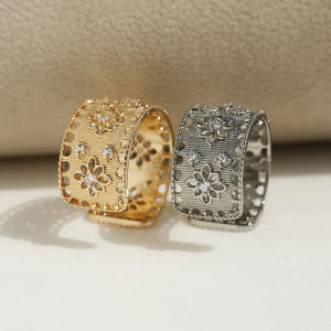 Nhẫn Bạc 925 Hình Học Hoa Cho Nữ Rỗng Ra Zircon Dân Tộc Duyên Dáng Dải Rộng Món Quà Trang Sức
