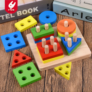 Childrens Shape Matching Column Building Blocks Assembly 3-Year-Old Baby Early Education Puzzle Montessori Geometric Cognition Wooden Toys