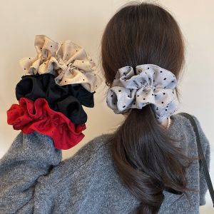 Korean Style Pleated Polka Dot Large Hair Ties Women Lazy Style High End Feeling Super Size Bun Hair Ties Elastic Hair Bands