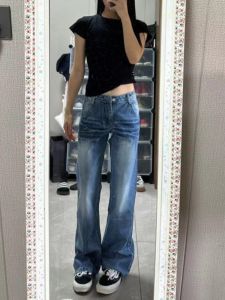 Extended plus Size Low Waist Bell Bottom Jeans Womens Loose Fit Slimming Drapey Wide Leg Pants Vintage Style Denim Jeans