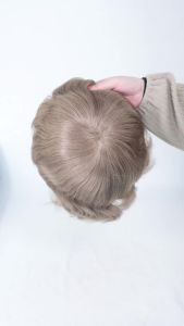 #18 Mono And PU Ash Blonde Mens Toupee Hair System For Men Hair Wig Small Scallop Front Male Topper Brown/Grey Hairpiece 8x10