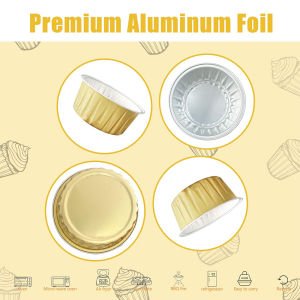Mini Aluminum Foil Cup 10pcs 1.6oz Gold Baking Ramekins No Lids Mini Cake Pans Air Fryer Safe Reusable Oven Safe Dessert