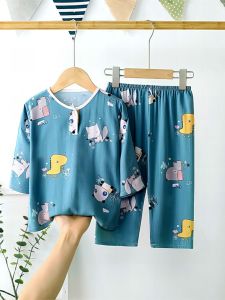 Childrens Cotton Pajamas Silk Suit Summer Home Wear Long Sleeve Boys Set Lightweight Baby Air Conditioning Clothes