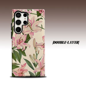 Pink Lily Print For Samsung Galaxy S26 S25 S24 A56 A36 Dual Layer Luxury Fashion Full Lens Protective Case