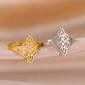 Cazador Stainless Steel Gold Color Witch Knot Womens Ring Vintage Witchcraft Adjustable Finger Rings Wicca Amulet Jewelry Gift