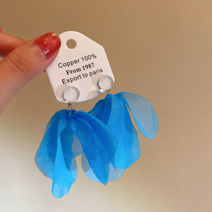 Atmospheric Blue Chiffon Petal Earrings Gentle Personality Blue Bead Holiday Fairy Ear Jewelry New 2025 Liznk Brand Korean Style