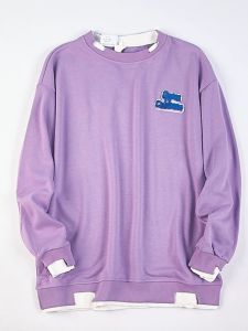 513 Youth Fashion Fake Two-Piece Crew Neck Pullover Sweatshirt Men and Women 76503 American Style Loose Pure Color Cotton Terry Outwear