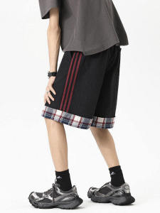 Quần Short Nam Kẻ Sọc Đen Nhanh Khô Mùa Hè Cỡ Lớn Quần Ống Đứng Xếp Ly Quần Short Nam Mùa Hè Phong Cách Đường Phố