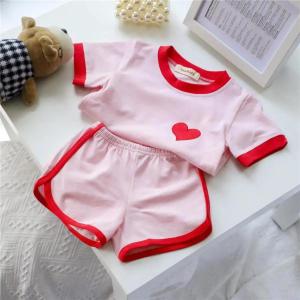 Back To School Outfits Pink Cute heart pattern Sets 2026 summer childrens clothing for 2-9 Y baby girls short sleeved top+Short