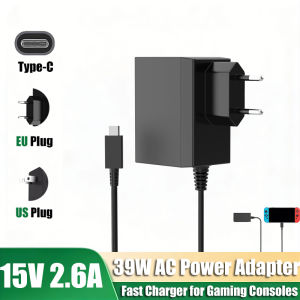 AC 100–240V Type-C Charger 15V 2.6A USBC Gaming Console Adapter 39W Fast Charging For Switch Lite OLED Dock Gaming Accessories