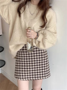 กระโปรงสั้นทรงเอเอวสูงผ้าขนสัตว์ลายกิงแฮมสำหรับผู้หญิง ฤดูใบไม้ร่วงปี 2025 กระโปรงสั้นทรงเอเข้ารูปสำหรับผู้หญิงส่วนใหญ่