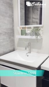 CABANA 6 IN 1 Stainless Steel Bathroom Furniture Set Waterproof Basin Cabinet with Mirror & Shelf (BLACK/WHITE) CBF66403 / CBF66404