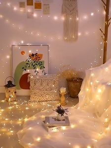 Lampu Hias tenaga surya Lampu Tirai Lampu Kelap Kelip Lampu Dekorasi Kamar Tidur Aesthetic Lampu