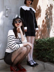 French Vintage Mary Jane Chunky Heel Womens Shoes Spring Autumn New Style Little Red Shoe Semi-Up High Heel Patent Leather Single Shoes