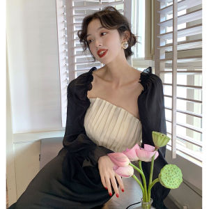 Womens Summer New Gentle Snowflake Sun Protection Cardigan with Halter Skirt Outer Short Coat Breathable Cover up Long Sleeve